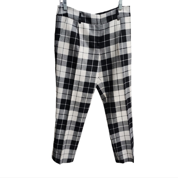 MILLY 100% Wool Gingham Black & White Checker Pants - Picture 1 of 5